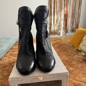 CHANEL Black Quilted Ankle Booties